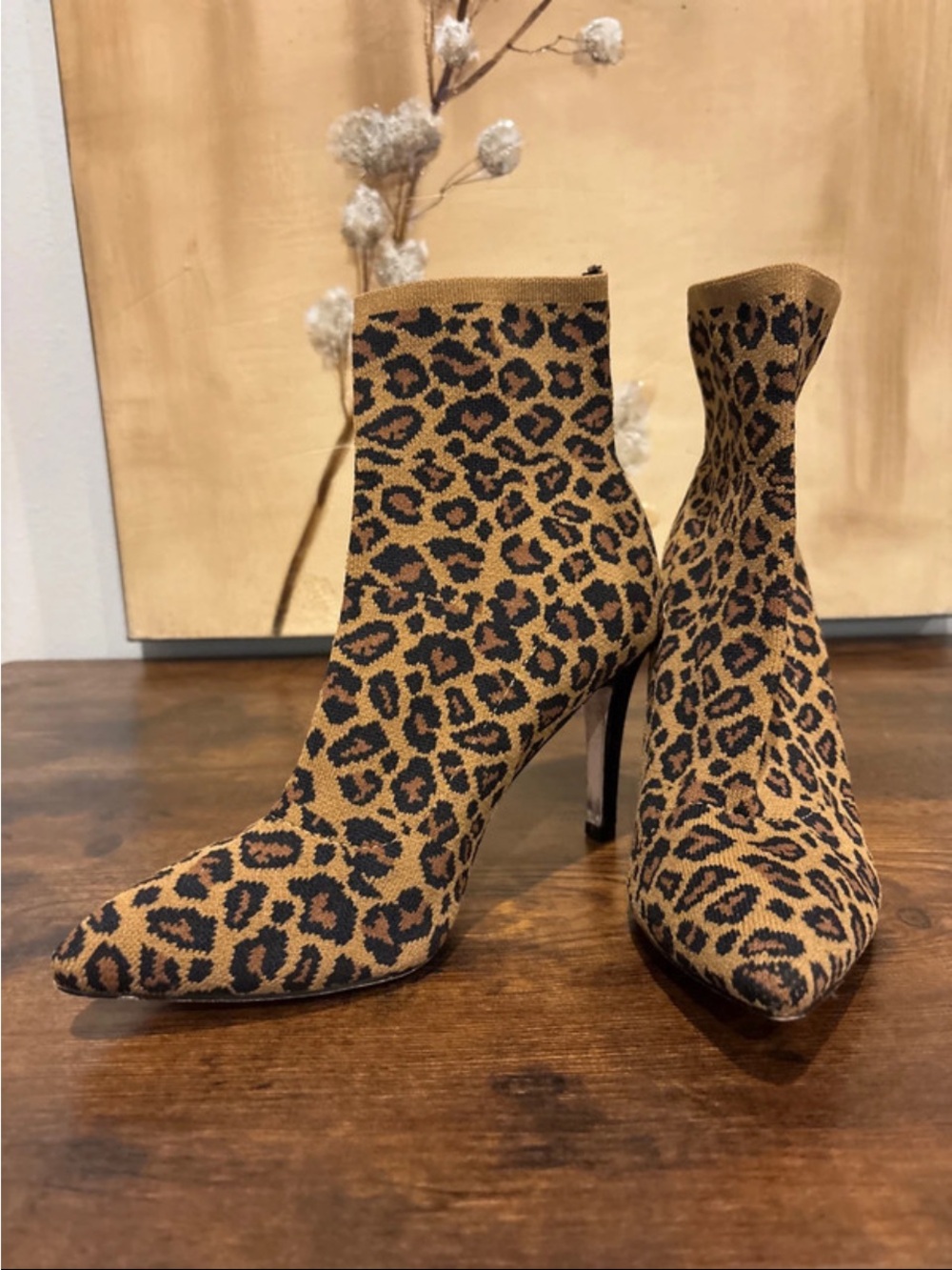 MIA Leopard Print Stretch Sock Ankle Boots - Tan & Black